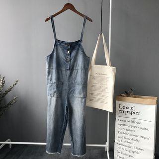 Denim Cropped Suspender Pants