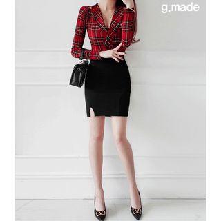 Double-breasted Cropped Plaid Jacket