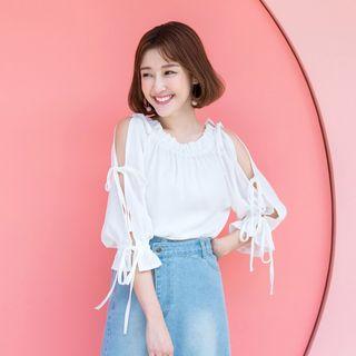 3/4 Sleeve Slit-sleeve Strappy Top