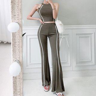 Set: Halter Knit Top + Knit Boot-cut Pants