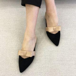 Pointed Bow Accent Low Heel Mules
