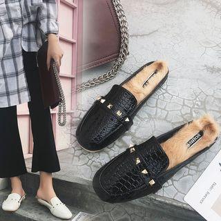 Faux Leather Faux Fur Slide Loafers