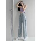 Dual-waistline Cutout Straight-cut Jeans