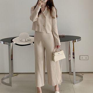 Set: Double Breasted Knit Top + Wide Leg Pants