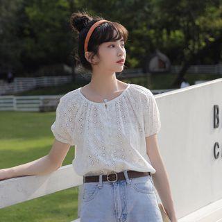 Eyelet Short-sleeve Blouse White - One Size