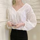 V-neck Eyelet Lace Blouse Ivory - One Size