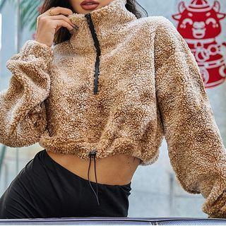 Stand-collar Fleece Cropped Sweatshirt