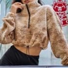 Stand-collar Fleece Cropped Sweatshirt
