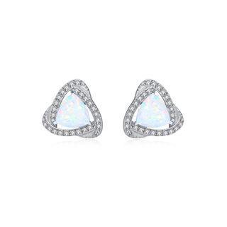 Sterling Silver Simple Geometric Triangle White Imitation Opal Stud Earrings With Cubic Zirconia Silver - One Size