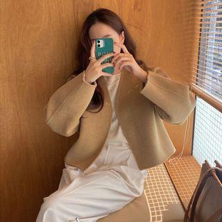 Plain Cropped Jacket Light Camel - One Size