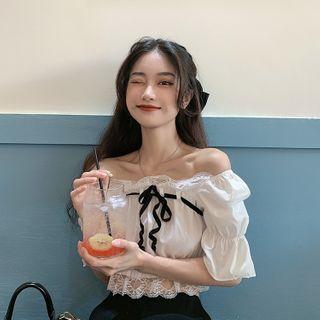 Lace Trim Off-shoulder Blouse White - One Size