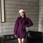 Set: Plain Sweater + Mini Knit Skirt Set - Purple - One Size
