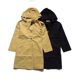 Bow-accent Hooded Buttoned Trench Jacket