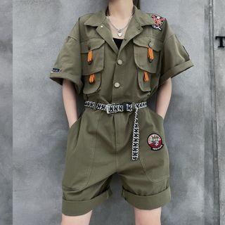 Plain Cargo Short Sleeve Jumpsuit