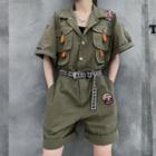 Plain Cargo Short Sleeve Jumpsuit