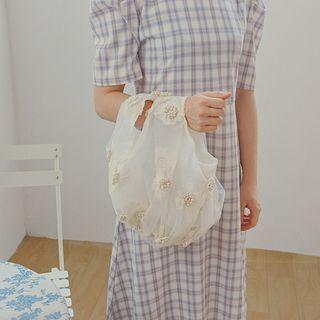 3d Flower Organza Handbag Off-white - One Size