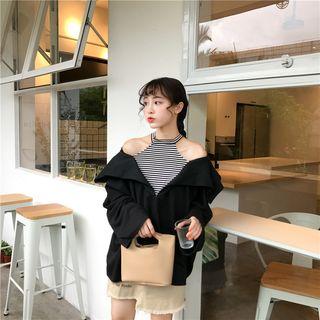 Stripe Panel Halter Mock Two-piece Shirt