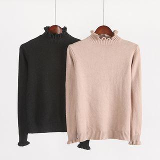 Frill Trim Slim Knitted Sweater