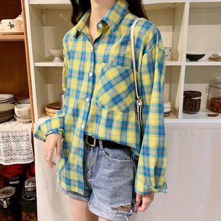 Long Sleeve Plaid Shirt Yellow - One Size