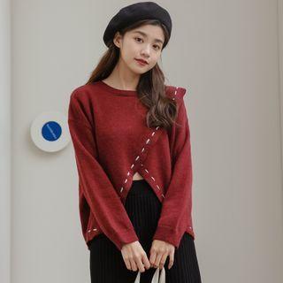 Contrast Stitching Irregular Hem Sweater