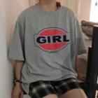 Elbow-sleev Graphic T-shirt Gray - One Size