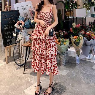 Dot Print Sleeveless Layered Smocked Dress