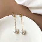 Heart Faux Pearl Rhinestone Dangle Earring 1 Pair - White & Gold - One Size