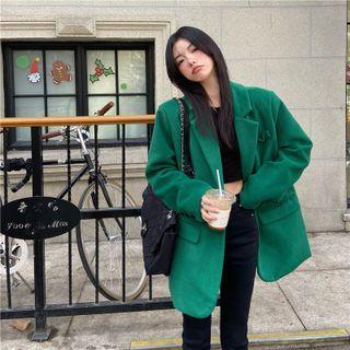 Notch Lapel Single-breasted Jacket Green - One Size