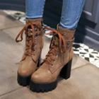 Studded Platform Chunky-heel Lace-up Short Boots