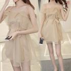 Spaghetti Strap Ruffle Organza A-line Mini Dress With Sash
