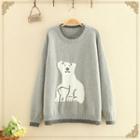 Polar Bear Printed Round-neck Plain Knitted Sweater
