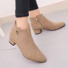 Pointed Block Heel Side Zip Ankle Boots