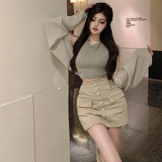 Crop Tank Top / High-waist Skort / Light Cape Top