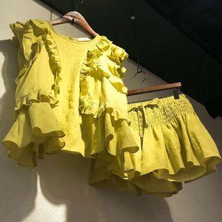 Set:ruffle Short-sleeve + Culottes