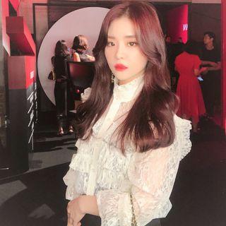Long-sleeve Ruffle Lace Shirt As Shown In Figure - One Size