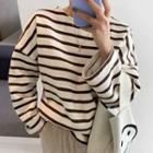 Fleece-lined Striped Loose-fit T-shirt