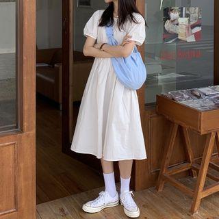 Short-sleeve Elastic-waist Maxi Dress