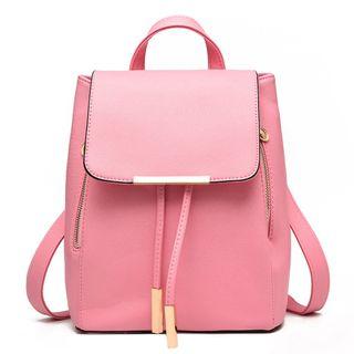 Square Drawstring Faux-leather Backpack