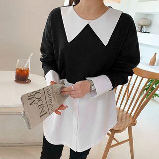 Plus Size Inset Shirt Cropped Knit Top