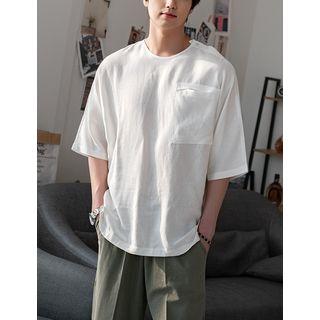Pocket-front Button-side Linen T-shirt