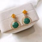 Geometric Glaze Dangle Earring 1 Pair - Earring - Silver - Geometry - Panel - Yellow & Green - One Size
