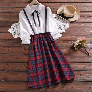 Long Sleeve Mock Two Piece Gingham Panel Dress
