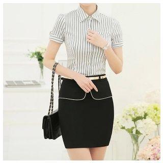 Pinstriped Short-sleeve Blouse