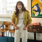 Drawstring-hem Plaid Jacket Light Green - One Size