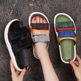 Color Panel Flat Slide Sandals
