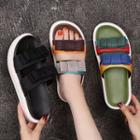 Color Panel Flat Slide Sandals