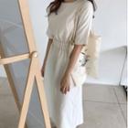 Short-sleeve Tie-waist A-line Midi Dress