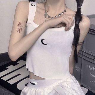 Crescent Embroidered Knit Tank Top
