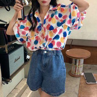 Short-sleeve Balloon Shirt / Denim Shorts