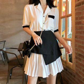 Short-sleeve Shirt / Paneled Mini A-line Skirt